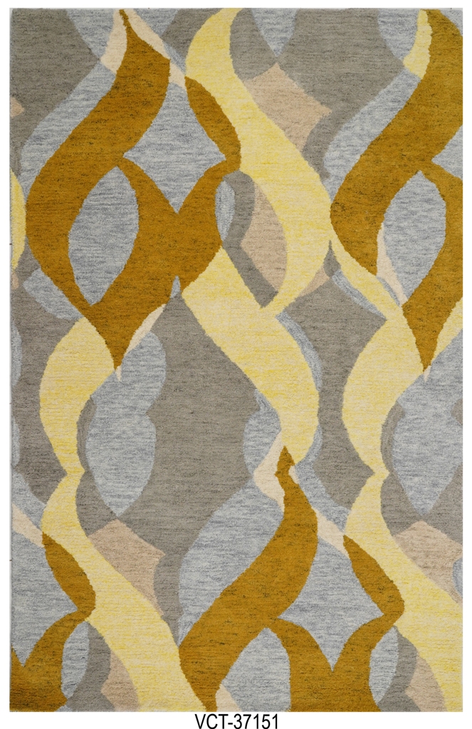 Mustard Silver Wave Modern Hand Tufted Woolen Rug
