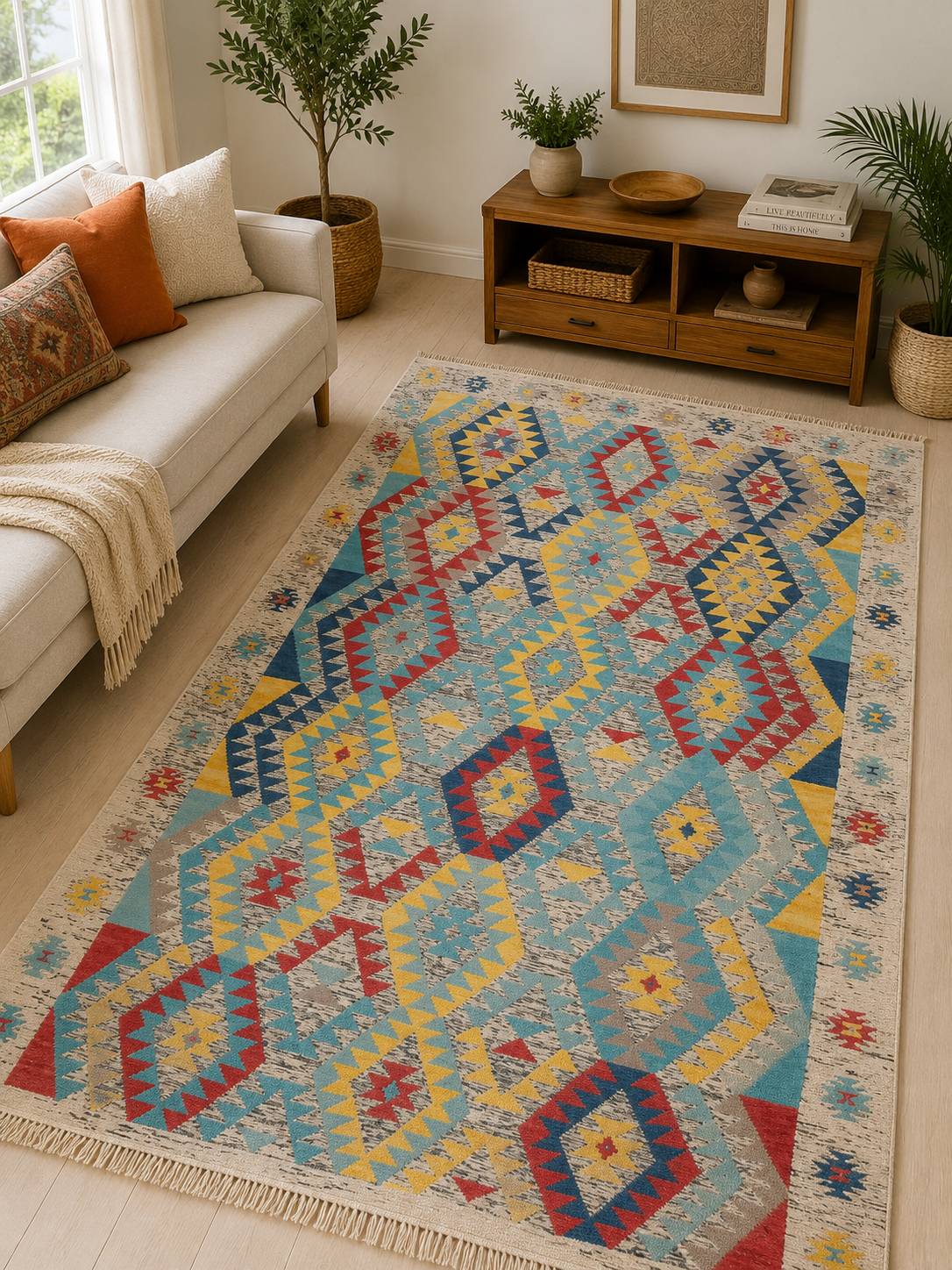 Ocean Prism Tribal Hand Woven Woolen Kilim